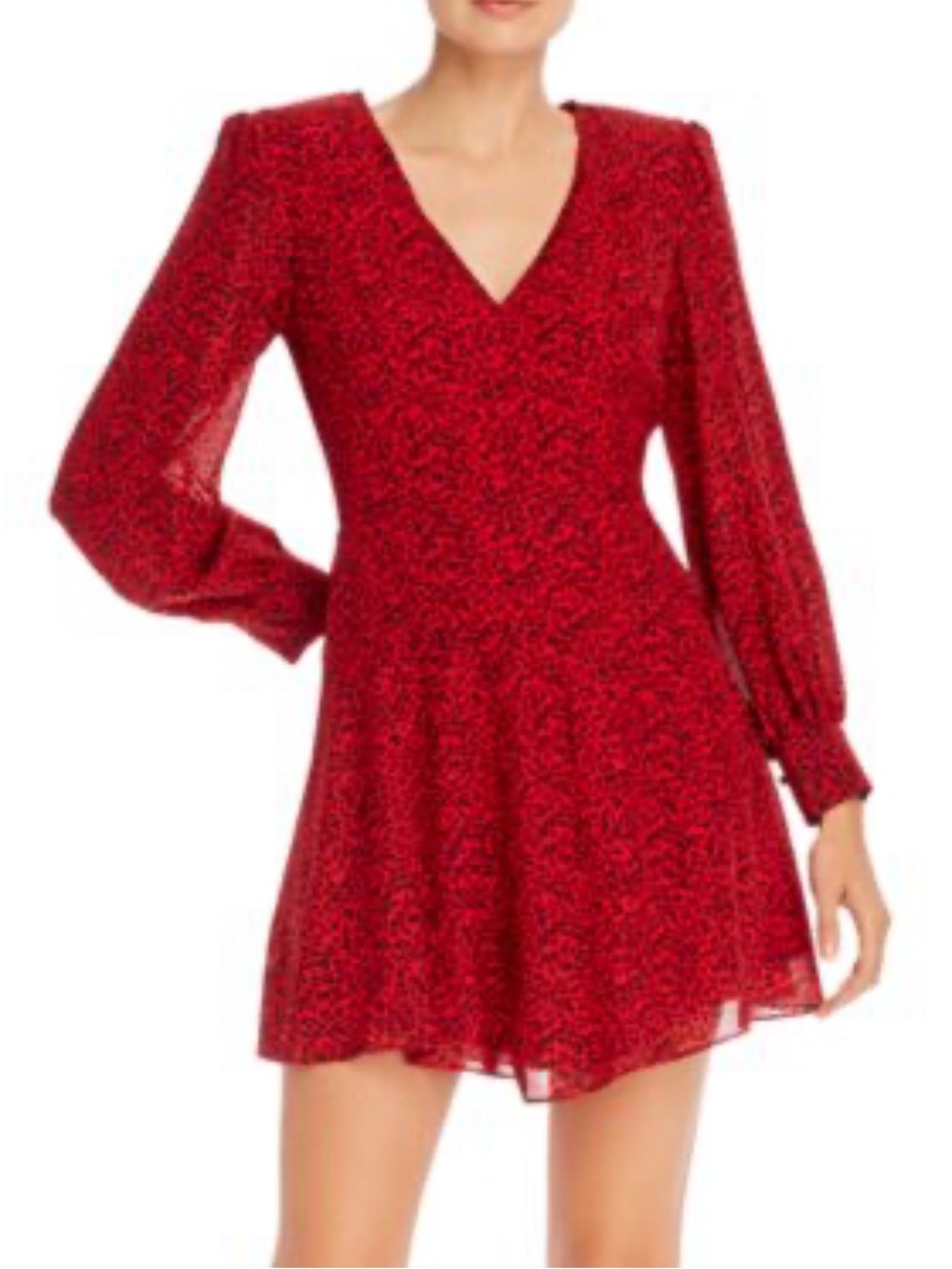 Alice + Olivia Polly Leopard Print Fit-and-Flare Dress Red Mini Long Sleeve-14